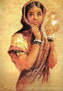 Raja Ravi Varma The Milkmaid oil painting artist